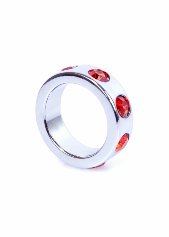 Кільце на пеніс Boss of Toys Metal Cock Ring червоними діамантами, 3.5 см х 4.5 см