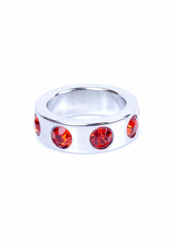 Кільце на пеніс Boss of Toys Metal Cock Ring червоними діамантами, 3.5 см х 4.5 см - Зображення 1