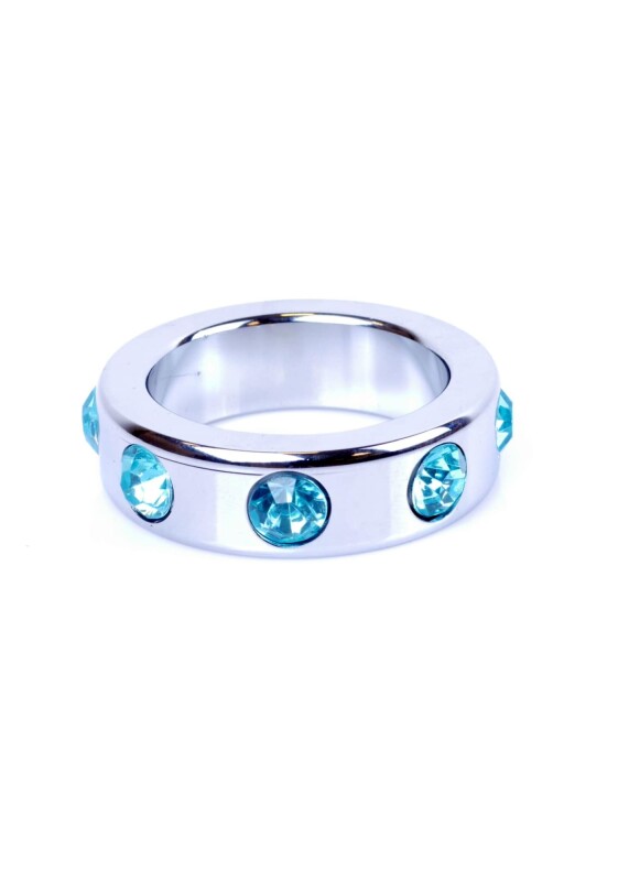 Металеве кільце на пеніс Boss of Toys Metal Cock Ring with Light Blue Diamonds Medium, 4 см x 5 см - Зображення 1