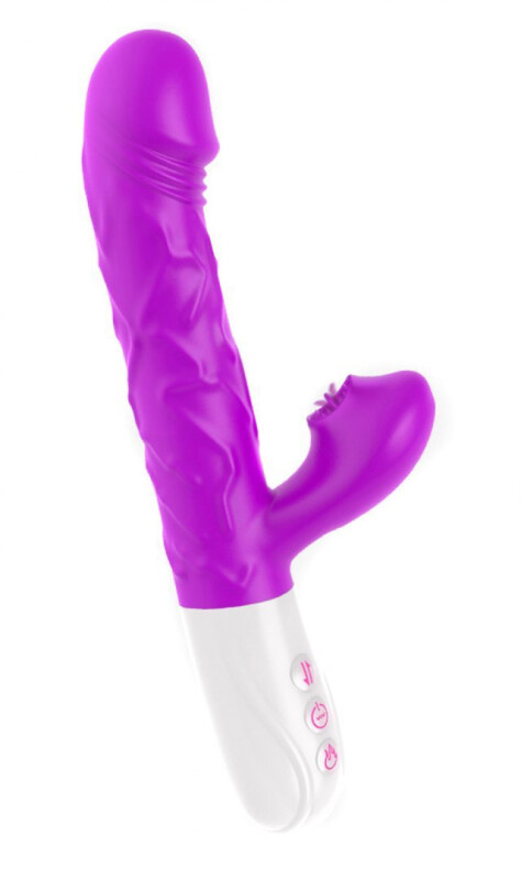 Вібратор-кролик Silicone Tongue Vibrator з функцією обігріву, фіолетовий, 22.9 см х 3.7 см