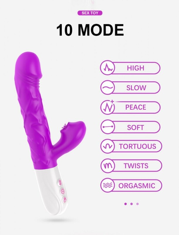 Вібратор-кролик Silicone Tongue Vibrator з функцією обігріву, фіолетовий, 22.9 см х 3.7 см - Изображение 3