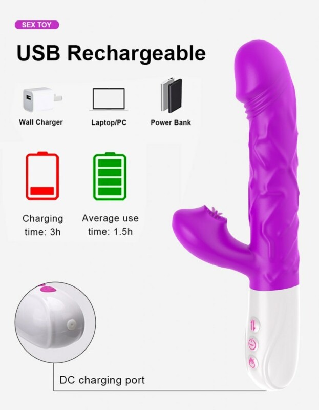Вібратор-кролик Silicone Tongue Vibrator з функцією обігріву, фіолетовий, 22.9 см х 3.7 см - Изображение 5