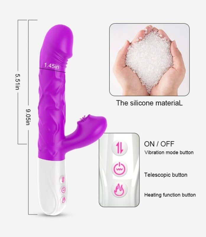 Вібратор-кролик Silicone Tongue Vibrator з функцією обігріву, фіолетовий, 22.9 см х 3.7 см - Изображение 6