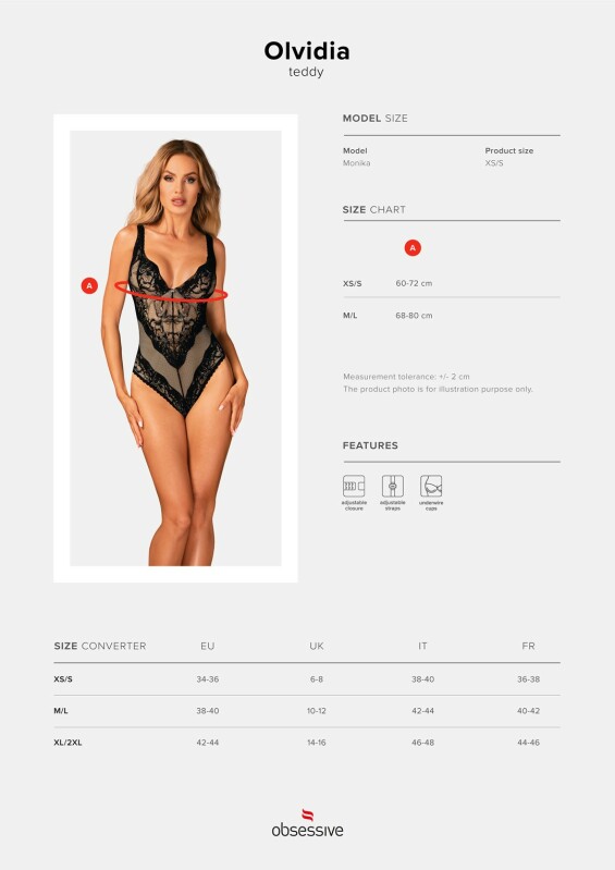 Боді мереживний Obsessive Olvidia body, розмір XS/S, чорний - Изображение 9