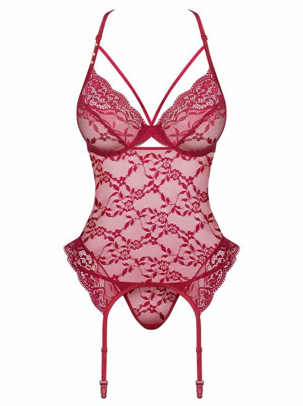 Корсет сексуальний мереживний Obsessive Ivetta, червоний, розмір L/XL - Зображення 7