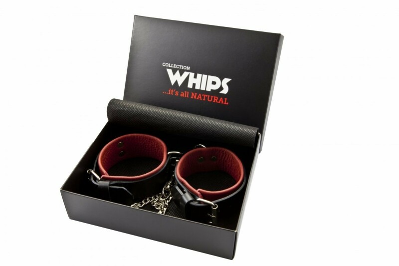 Наручники з ланцюгом Whips, шкіряні, чорно-червоні - Зображення 1