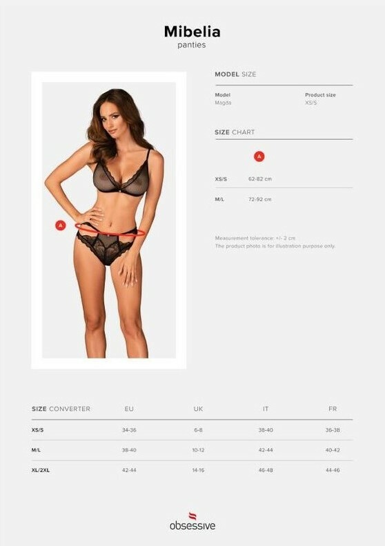 Трусики сексуальні M/L Obsessive Mibelia, мереживні, чорні - Зображення 6