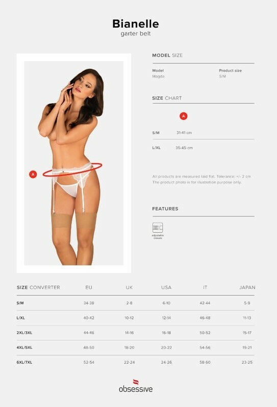 Пояс для панчіх еротичний L/XL Obsessive Bianelle, мереживний, білий - Зображення 4