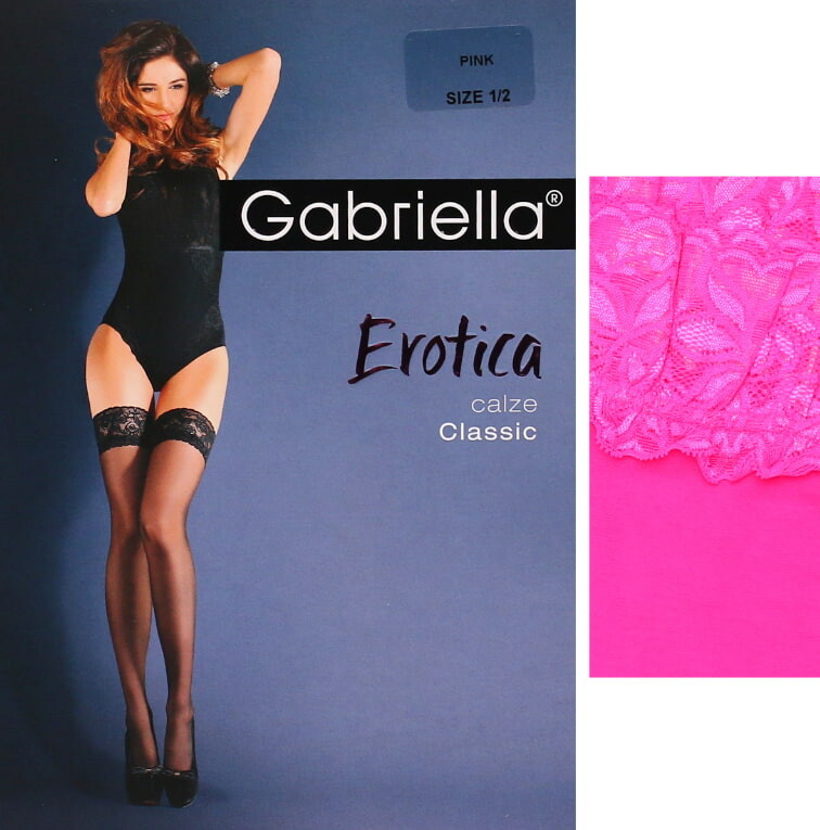Сексуальні панчохи Gabriella, S/M, з мереживним рантом, рожеві - Изображение 1