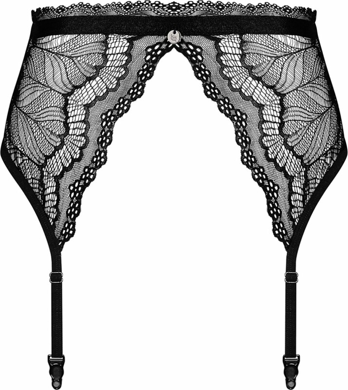 Пояс для панчіх мереживний L/XL Obsessive Isabellia, з бантиком, чорний - Изображение 2