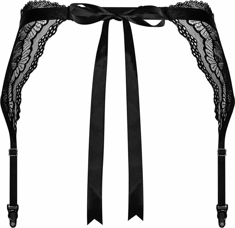 Пояс для панчіх мереживний L/XL Obsessive Isabellia, з бантиком, чорний - Изображение 3