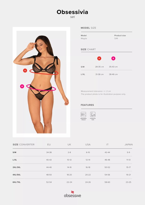 Комплект сексуальної білизни L/XL Obsessive Obsessivia, напівпрозорий, чорний - Зображення 6
