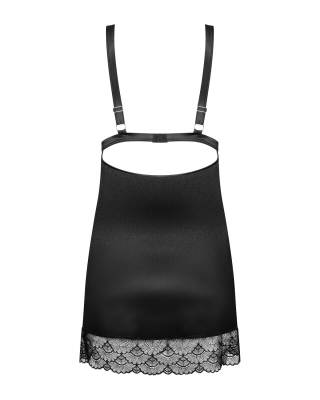 Сексуальний пеньюар L/XL Obsessive Eloissa, з трусиками, з мереживом, чорний - Зображення 4