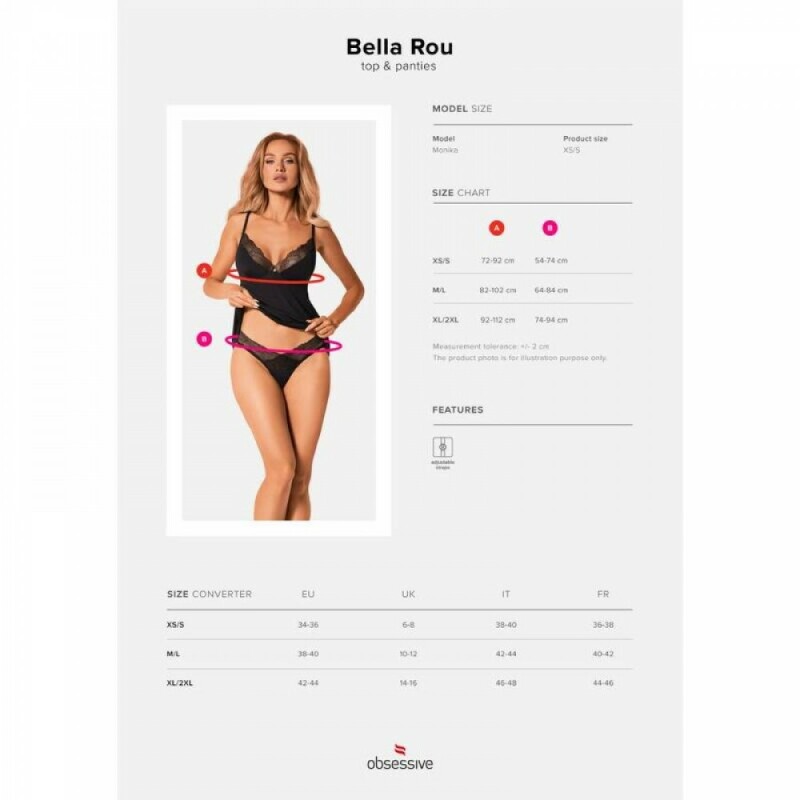 Комплект сексуальний XS/S Obsessive Bella Rou, з мереживом, чорний - Изображение 8