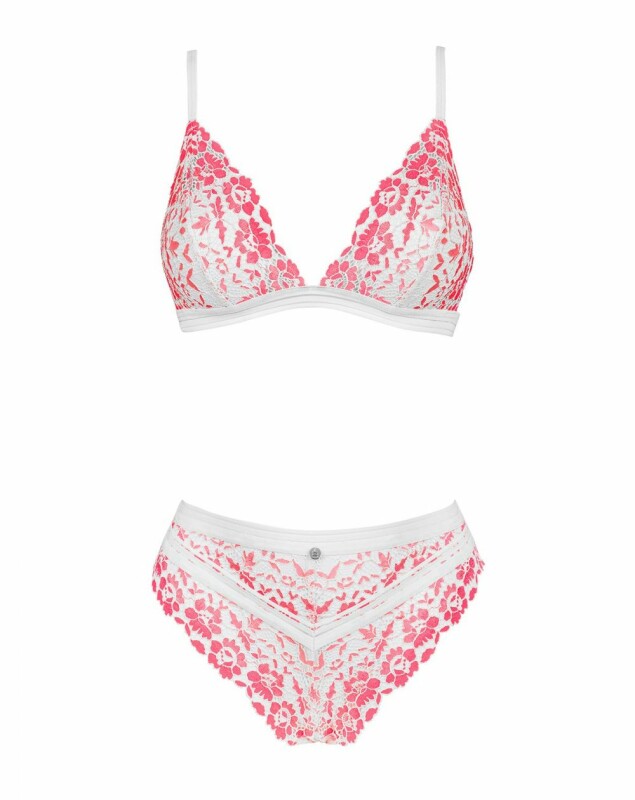 Комплект білизни сексуальний S/M Obsessive Bloomys, з мереживом, рожевий - Зображення 4