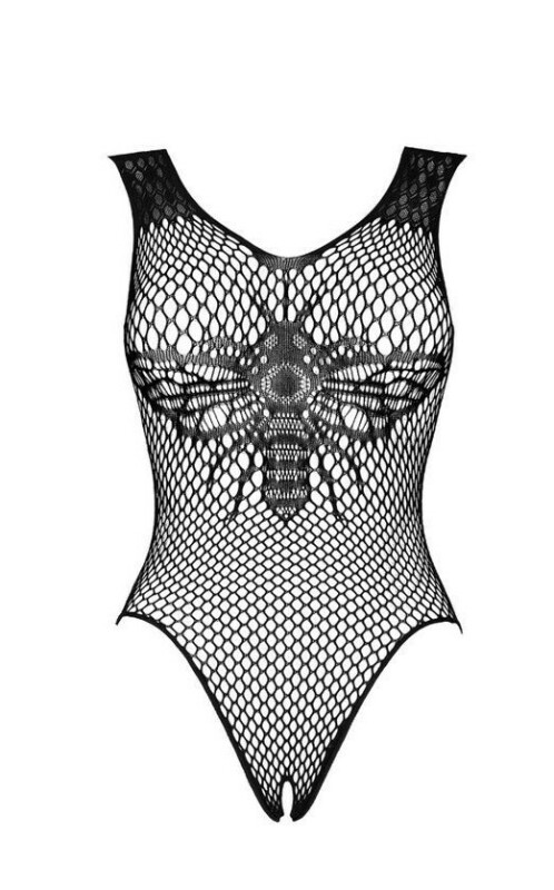 Боді сексуальне в сітку One Size B134 Obsessive, з інтимним вирізом, чорне - Зображення 2