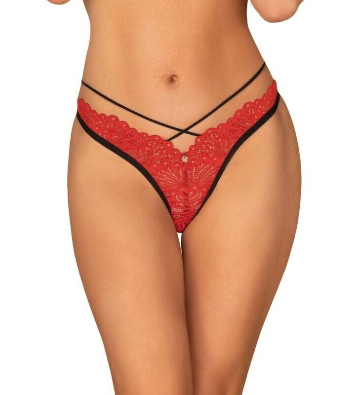 Трусики сексуальні мереживні L/XL Obsessive Mettia, червоні, червоні