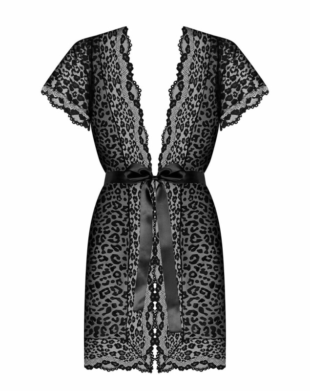 Пеньюар сексуальний L/XL Obsessive Giully, з леопардовим принтом, чорний - Зображення 2