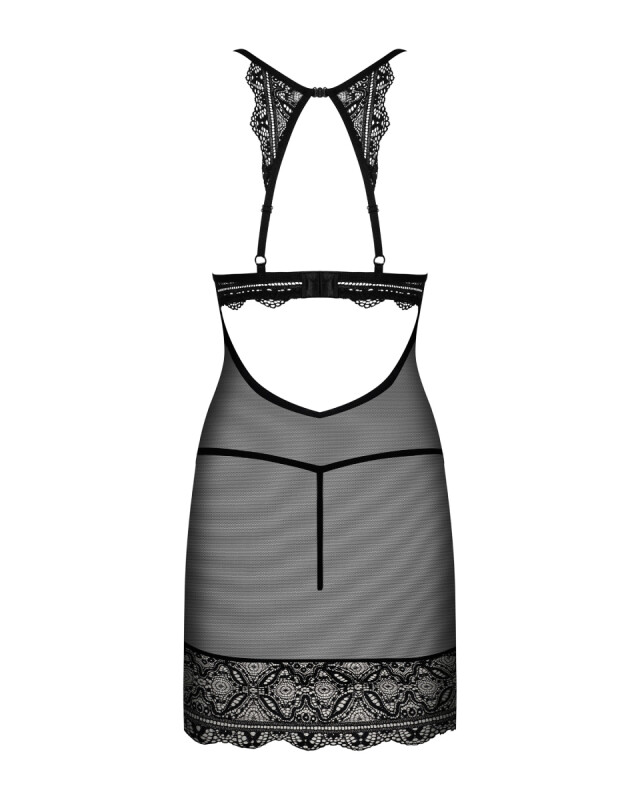 Сексуальний пеньюар L/XL Obsessive Renelia, напівпрозорий, мереживний, з трусиками, чорний - Изображение 3