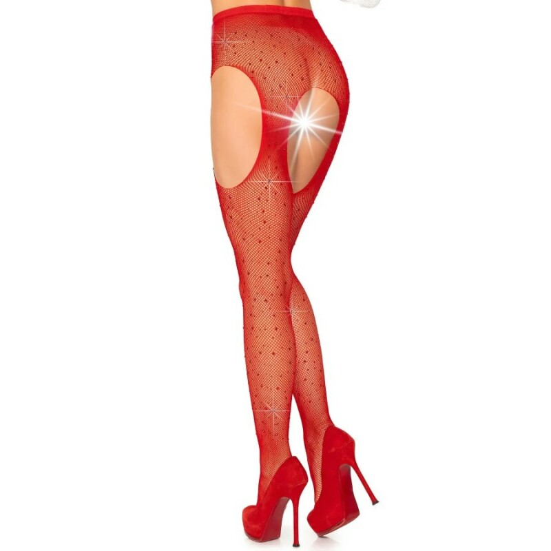 Колготи сексуальні з інтимним вирізом і стразами One Size Casey Leg Avenue, червоні - Зображення 1