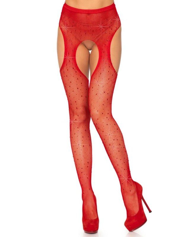 Колготи сексуальні з інтимним вирізом і стразами One Size Casey Leg Avenue, червоні