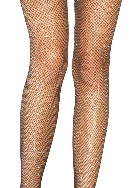 Колготи сексуальні з інтимним вирізом і стразами One Size Casey Leg Avenue, чорні - Зображення 1