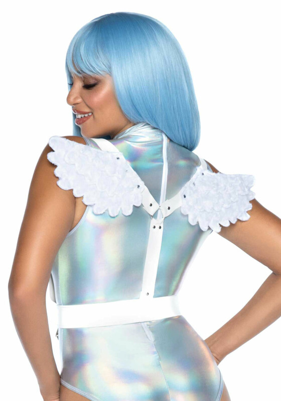 Портупея з крилами Leg Avenue Furry Angel wing body harness білого кольору, O/S