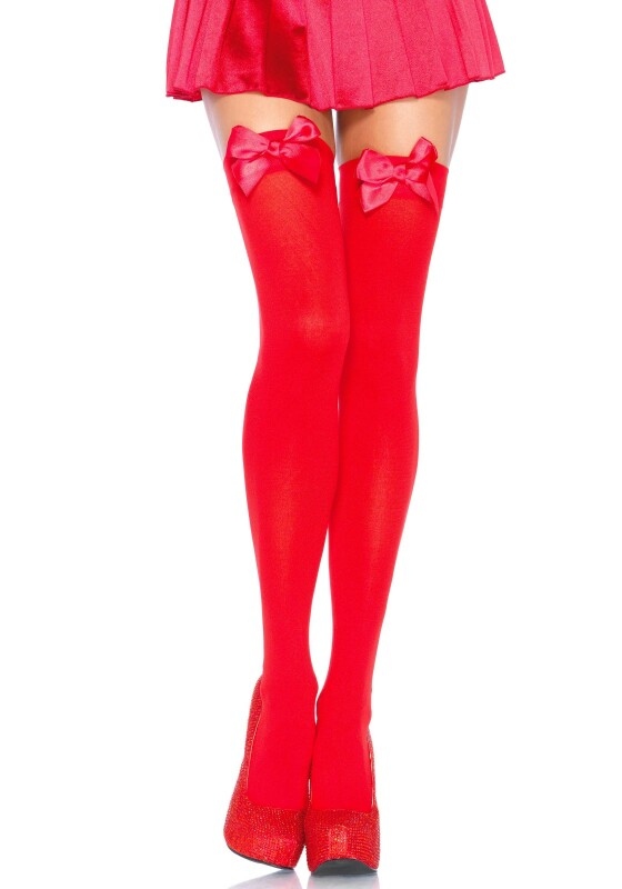 Панчохи сексуальні One Size Leg Avenue, з червоними бантиками, червоні - Изображение 1