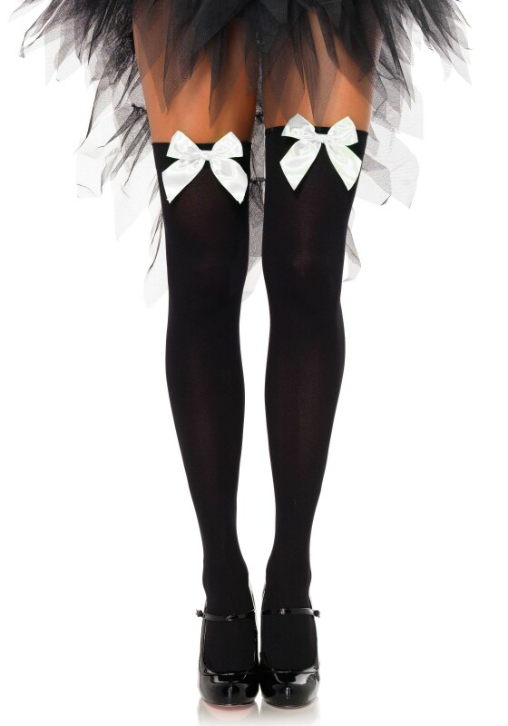 Панчохи сексуальні One Size Leg Avenue, з білими бантиками, чорні - Зображення 1