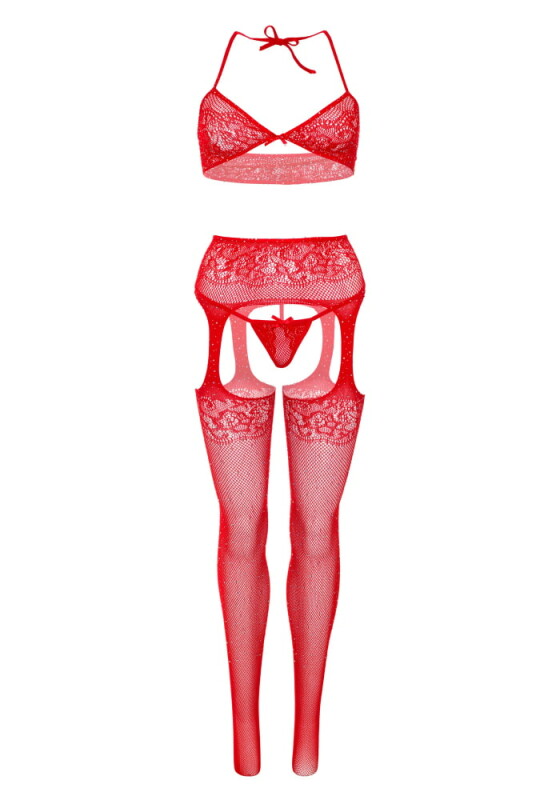 Сексуальний комплект Leg Avenue Rhinestone, OS, із трьох частин, зі стразами, у дрібну сітку, червоний - Зображення 5