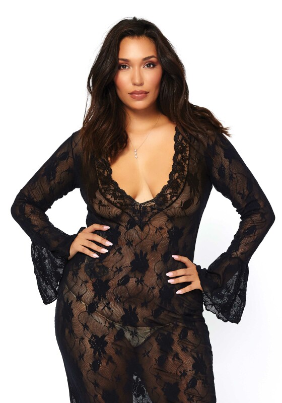 Сукня еротична мереживна Leg Avenue, довга, чорна, розмір XL/XXL - Изображение 3