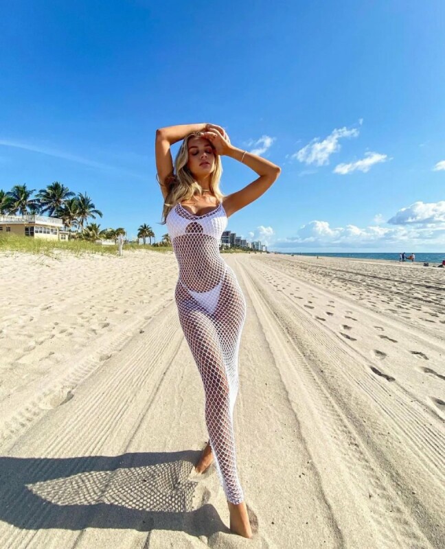 Сукня довга One Size Never Enough Leg Avenue, у велику сітку, біла - Изображение 4
