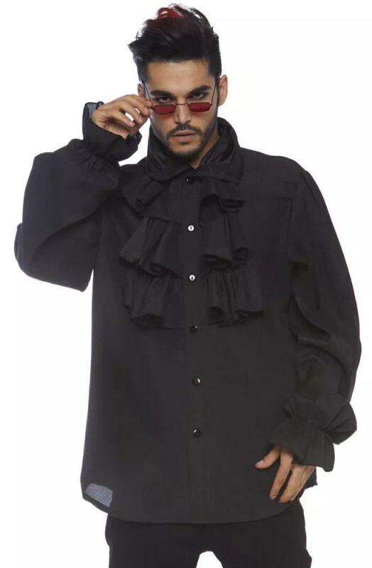Чоловіча сорочка Leg Avenue Ruffle Front Shirt, XL, з коміром і оборками спереду, чорна - Изображение 2