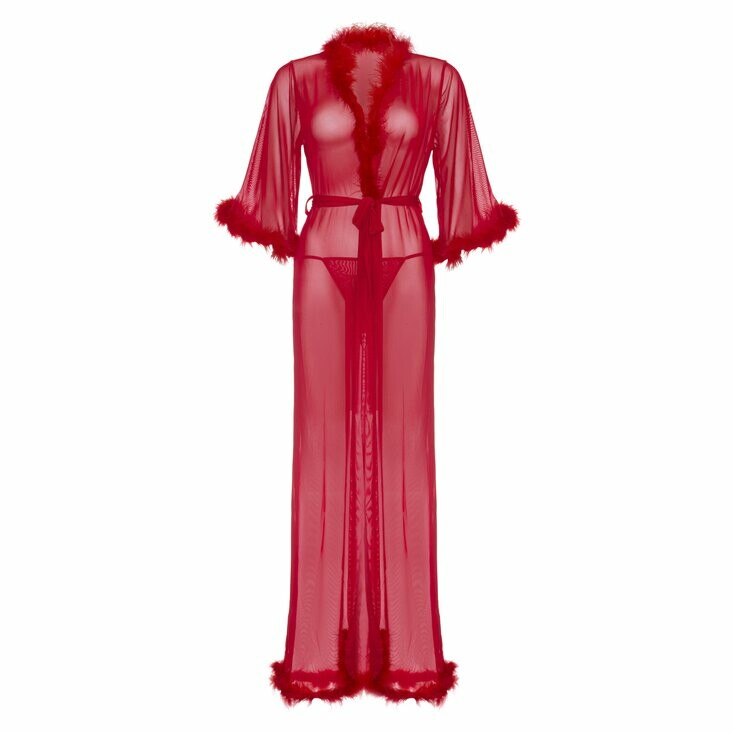 Пеньюар еротичний Leg Avenue Marabou Trimmed Long Robe, червоний, розмір One size - Изображение 4