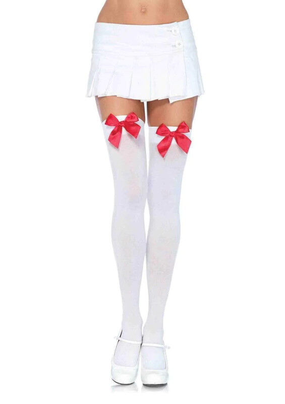 Панчохи сексуальні One Size Leg Avenue, з бантиками, білі