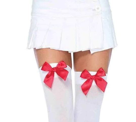 Панчохи сексуальні One Size Leg Avenue, з бантиками, білі - Изображение 1