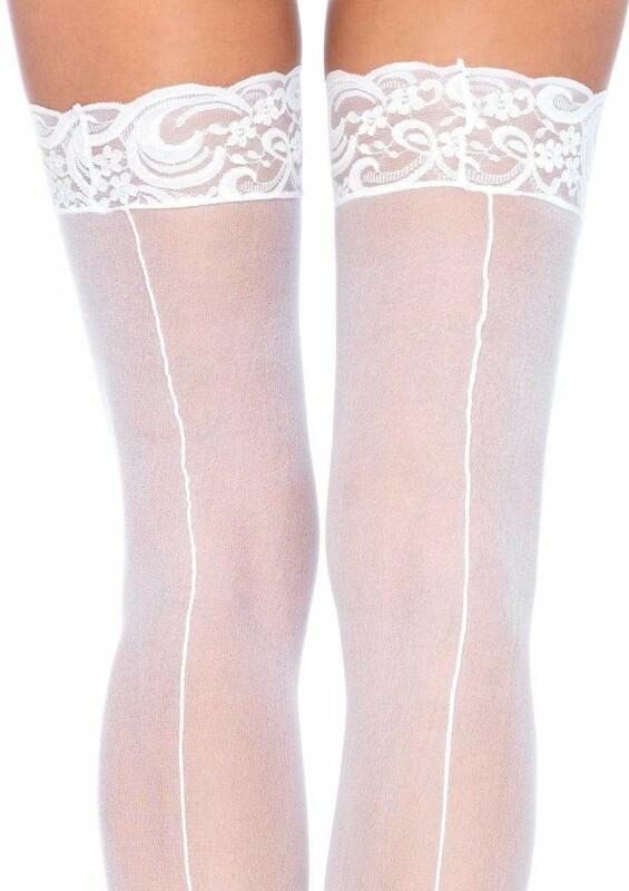Панчохи еротичні Nuna Leg Avenue зі стрілкою, білі, One Size - Изображение 2