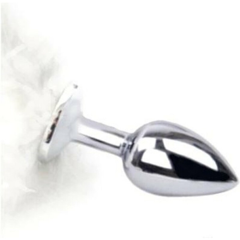Анальна пробка IDEA SM з білим хвостиком, срібляста, 6 х 2.5 см - Зображення 1
