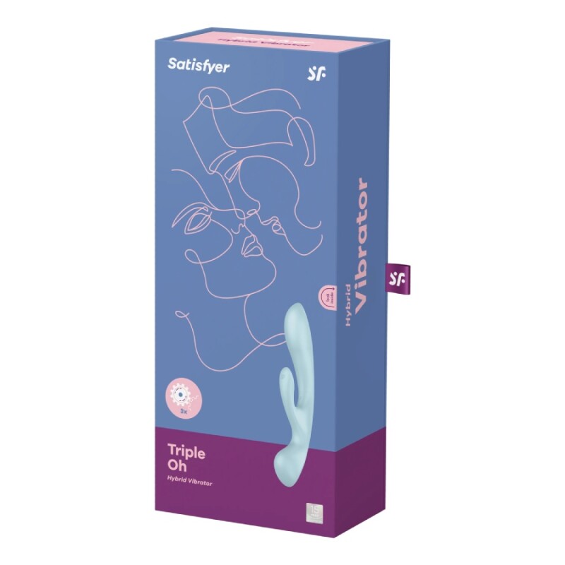 Вібратор-кролик Satisfyer Triple Oh блакитний, 23.8 х 4.7 см - Зображення 1