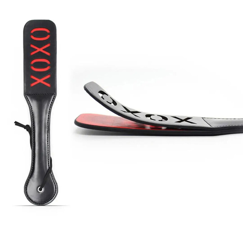 Шльопалка з написом OXOX, чорна, екошкіра, 31.5 см