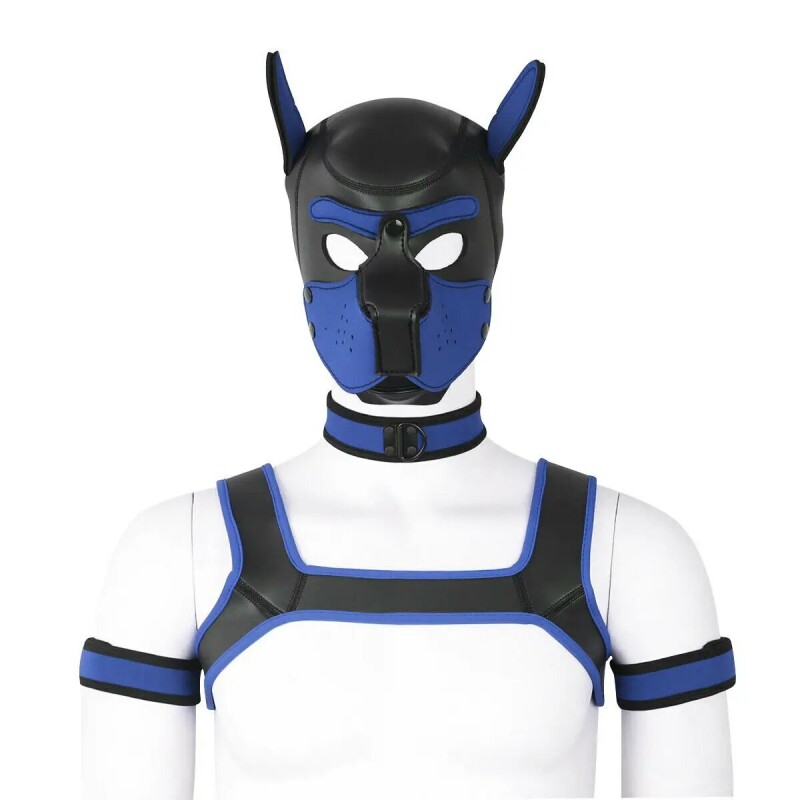 Маска собаки на голову, з прорізами для очей Bondage Puppy Hood, чорно-синя, One Size - Изображение 2