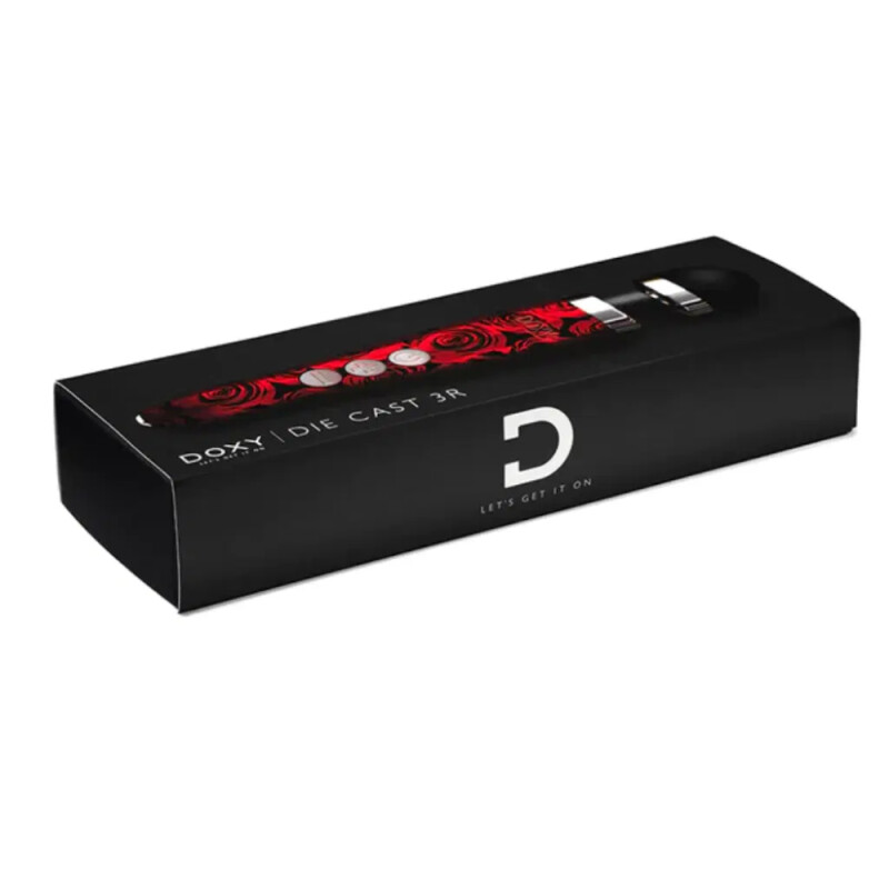 Масажер-мікрофон Doxy Die Cast 3R Wand Vibrator Rose Pattern, з трояндами, червоний - Зображення 1