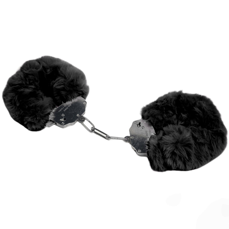Наручники металеві IDEA SM Plush зі штучним хутром, чорні - Зображення 1
