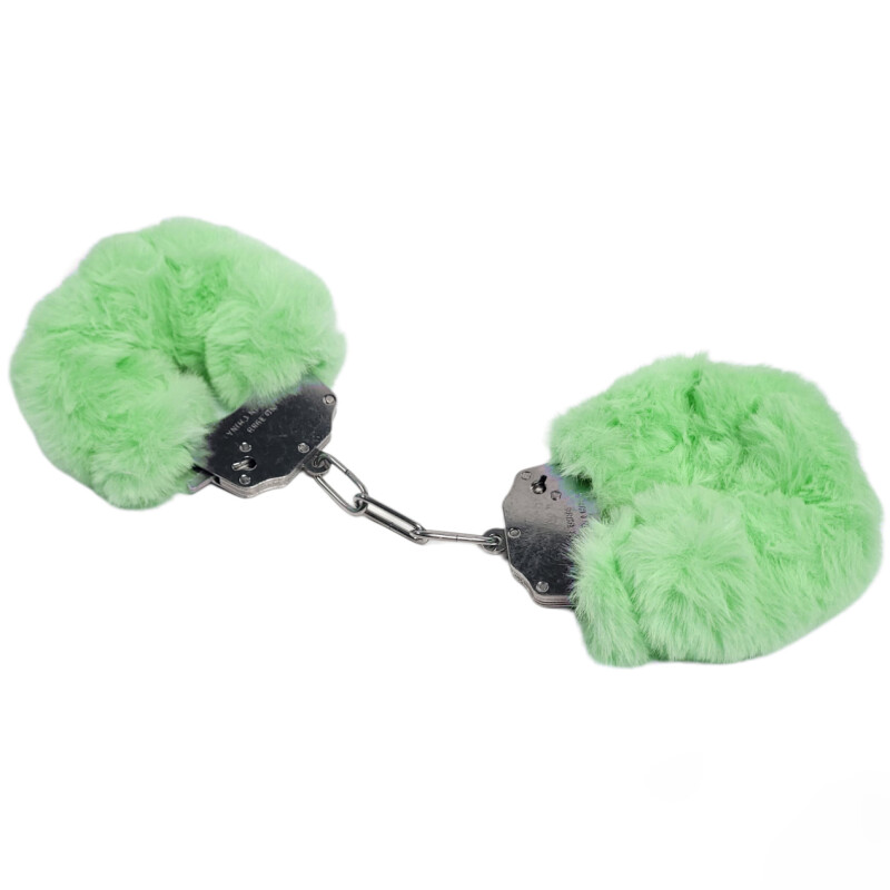Наручники металеві IDEA SM Plush зі штучним хутром, зелені - Зображення 1