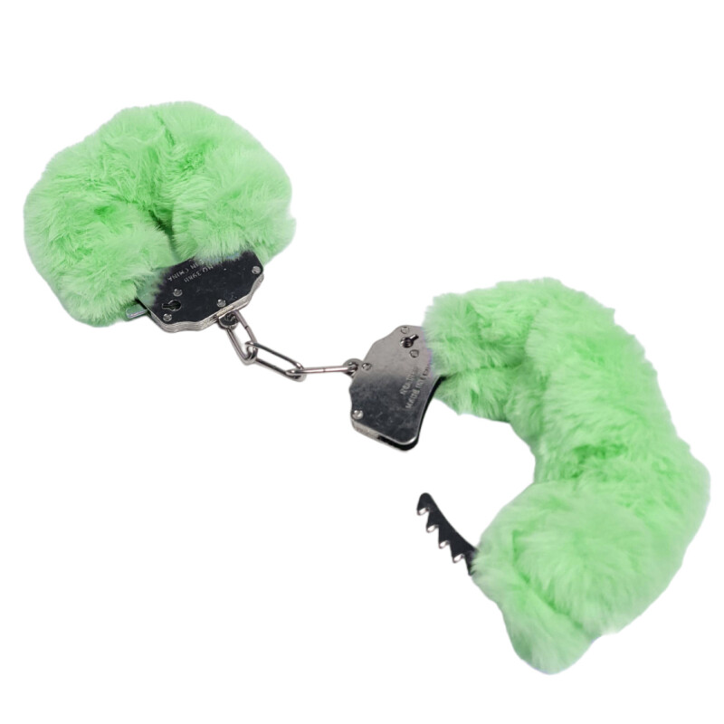 Наручники металеві IDEA SM Plush зі штучним хутром, зелені - Зображення 2