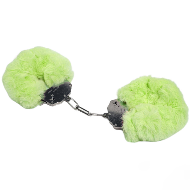 Наручники металеві IDEA SM Plush зі штучним хутром, салатові - Изображение 1