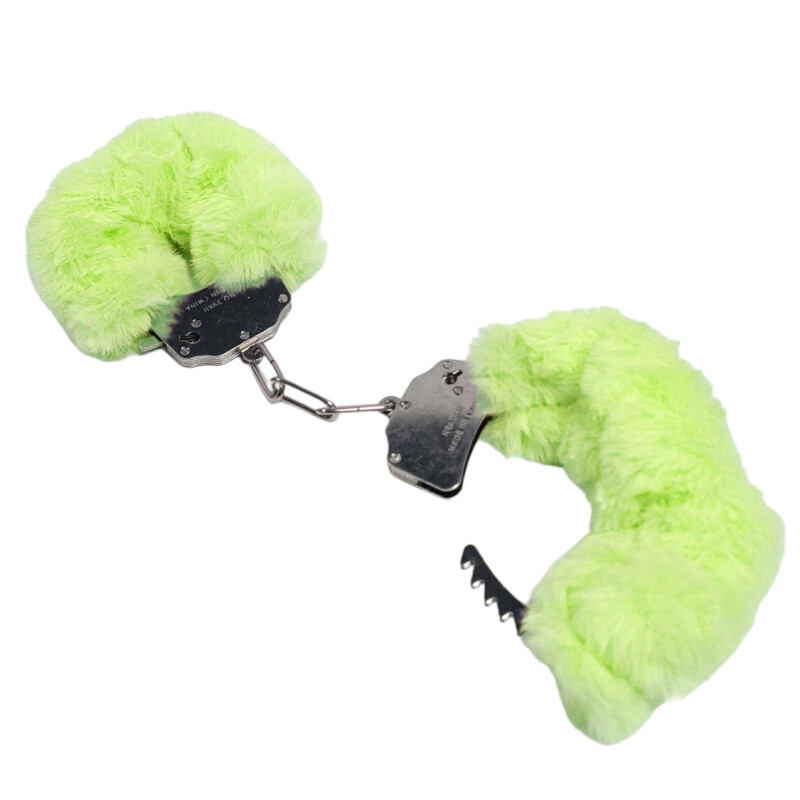 Наручники металеві IDEA SM Plush зі штучним хутром, салатові - Изображение 2