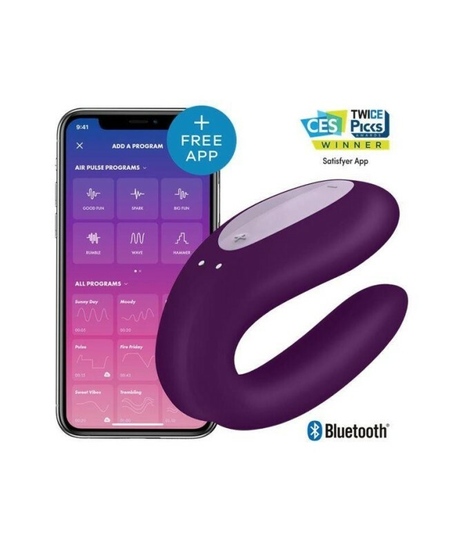 Вібратор для пар Satisfyer Double Joy з додатком, фіолетовий, 9.1 х 4.1 см