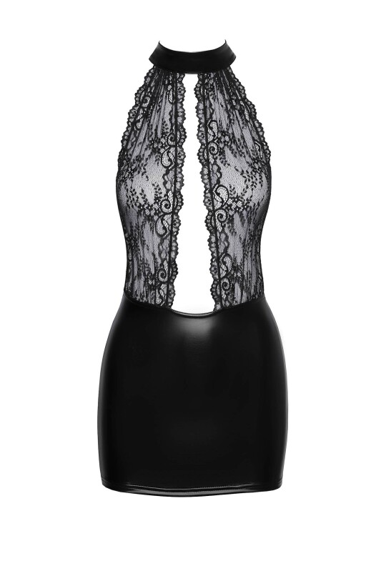 Сексуальна вінілова міні-сукня XL F279 Noir Handmade, з мереживом, чорна - Изображение 1