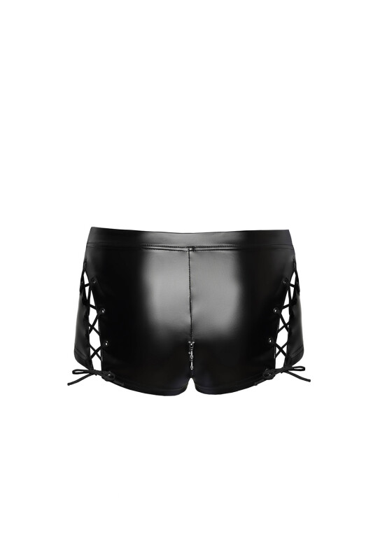 Шортики сексуальні Noir Handmade S, вінілові, зі шнурівкою, чорні - Зображення 4
